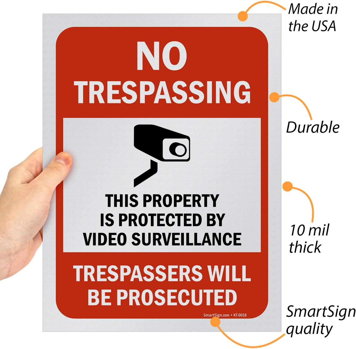 Pack of 5 “Property Protected By Video Surveillance” Sign, Screen Printed 12×9”