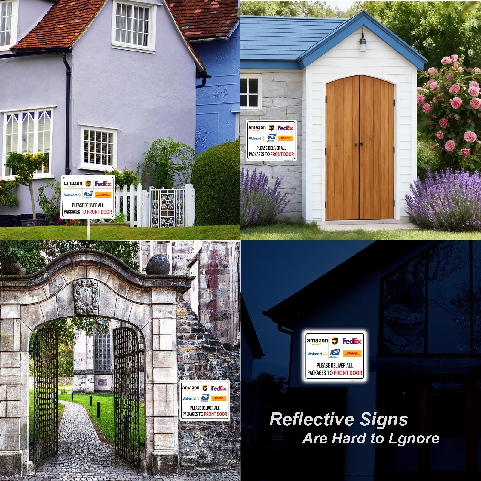 Package Delivery Sign Front Door Instruction 10×8 Inch Reflective Aluminum Weath
