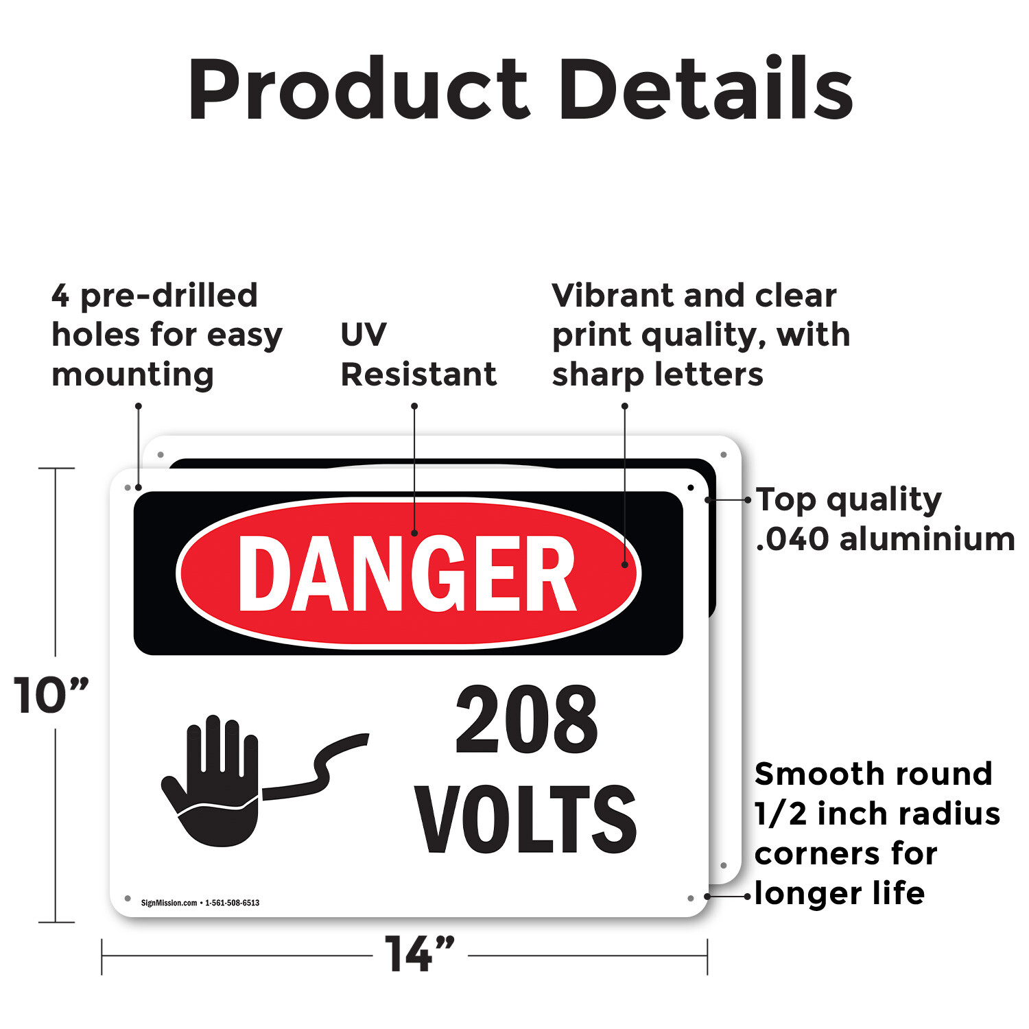 (2 Pack) 208 Volts OSHA Danger Sign Decal Metal Plastic