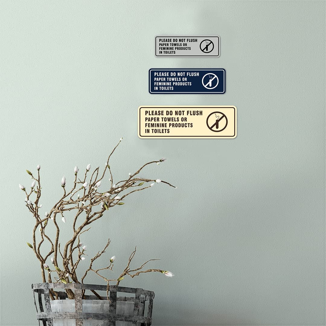 Silver Please Do Not Flush Paper Towels Feminine Products Wall Sign 5 PCS