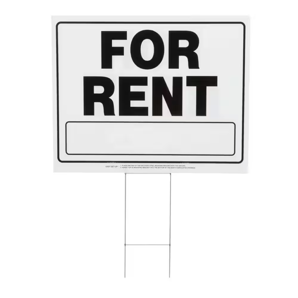 20 In. X 24 In. Corrugated Plastic for Rent Yard Sign and Holder