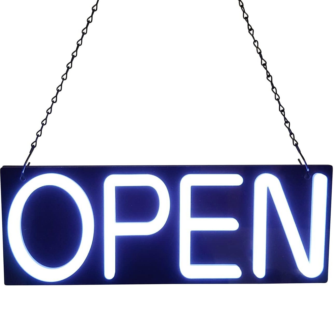 Neon LED Open Sign 20x 7 inch, Ultra-Light White with Hanging Chain, 12V