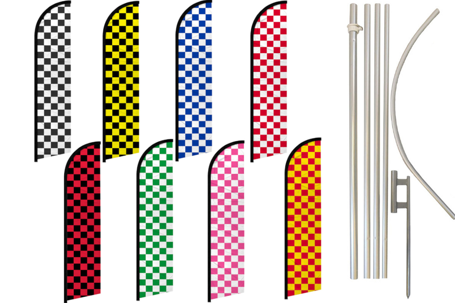 Checkered Full Curve Windless Swooper Flag & Pole Kit Promotional Racing Flag