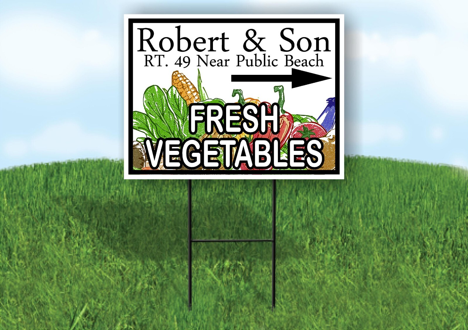 Fresh Vegetables Right Arrow Robert Son Yard Sign with Stand Single sided
