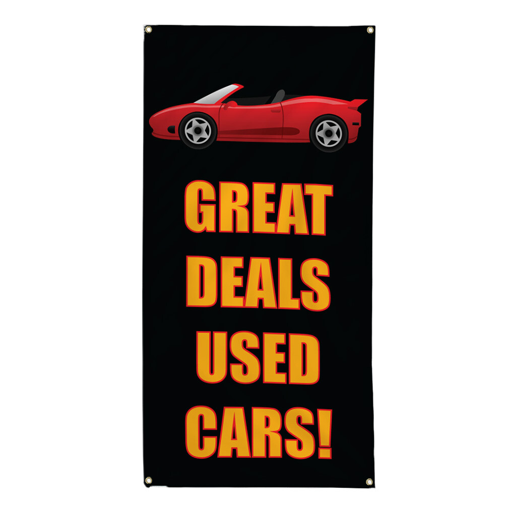 Vertical Vinyl Banner Multiple Sizes Great Deals on Used Cars Red Car K Outdoor
