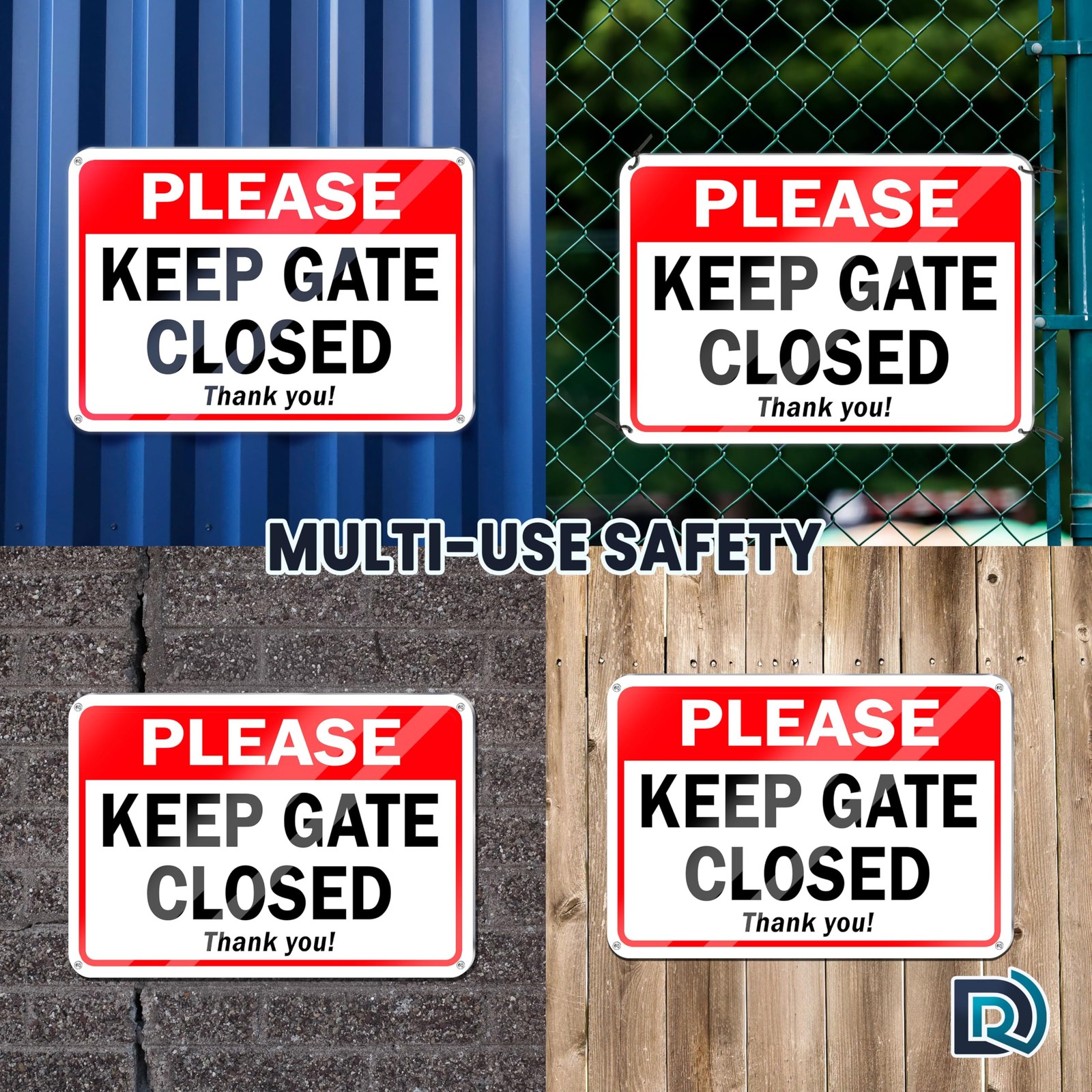 2 PC Please Keep Gate Closed Sign 7×10 Aluminum Safety Alert Door Warning