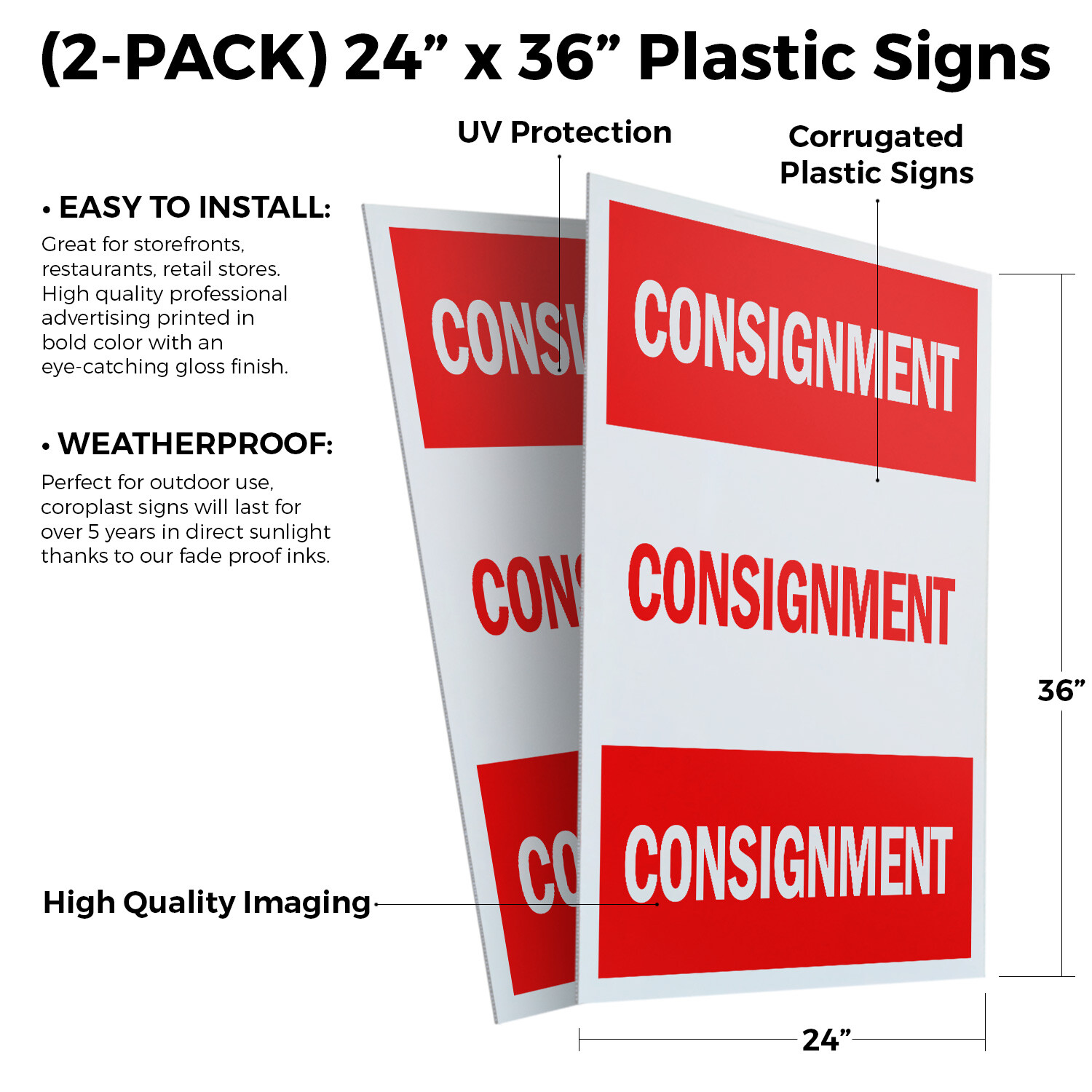 Consignment 24″ x 36″ 2 Pack Of Store Sign Plastic Or Decal