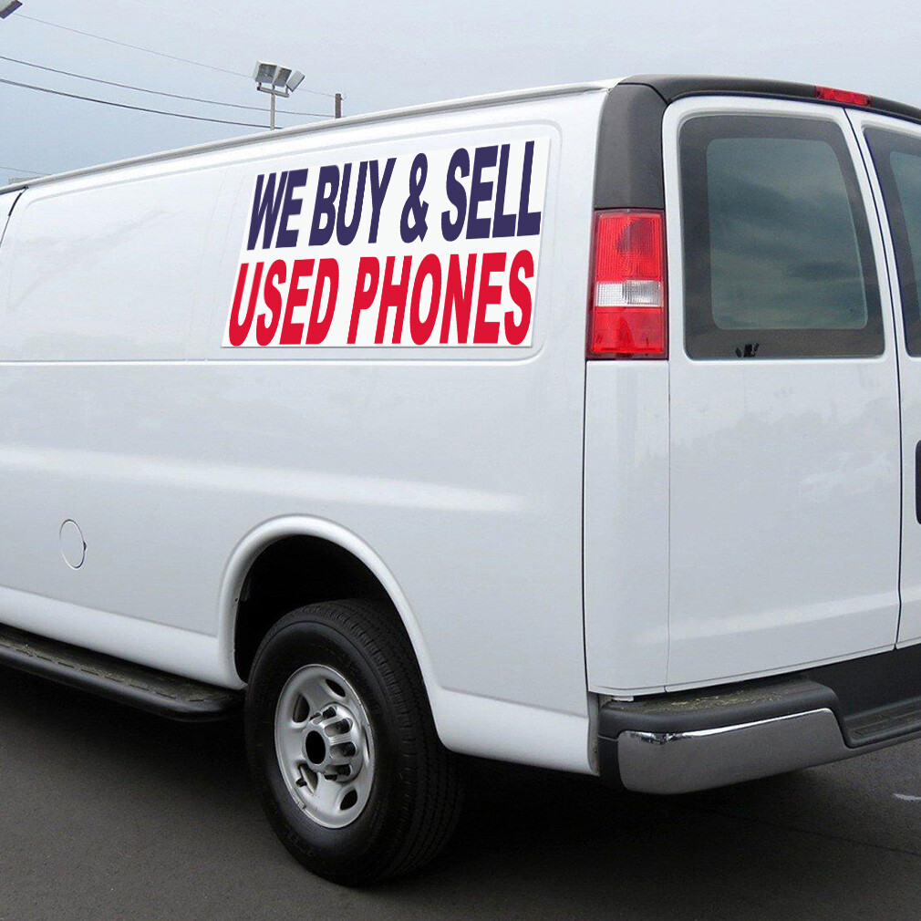 Car Magnet Set of 2 We Buy Sell Used Phones Blue Red Industrial Sign