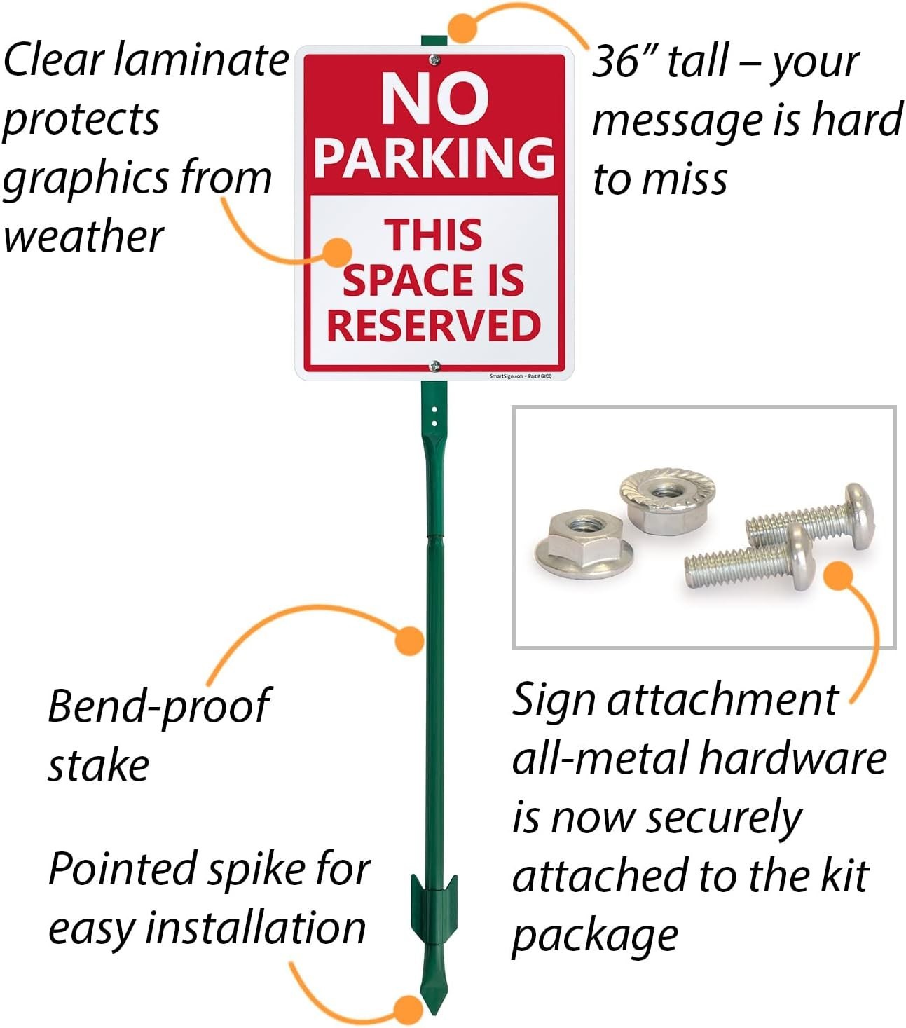 Professional Quality No Parking Sign with 3ft Stake, UV Protected Aluminum