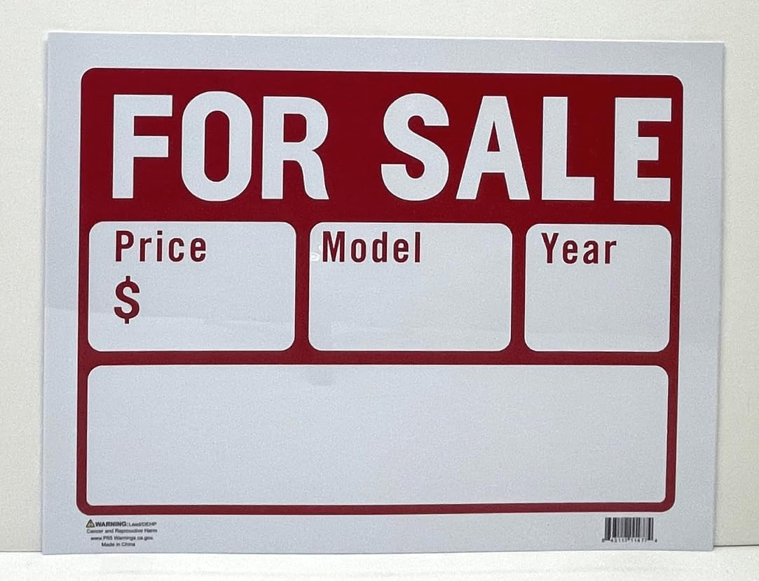 For Sale Sign Car Auto Sales 9″x12″ (2-Line), Weatherproof High-Visibility Plast