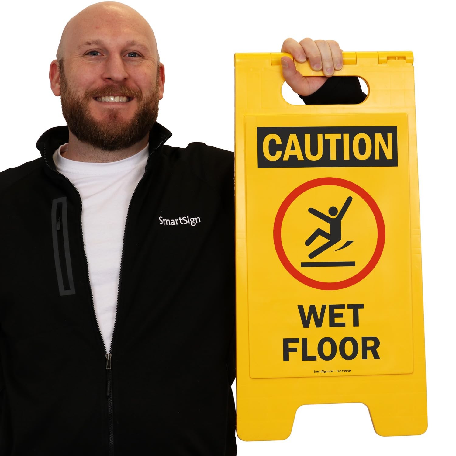 Caution Wet Floor Folding Sign Graphic 25×12 Inch Black/Red On Yellow