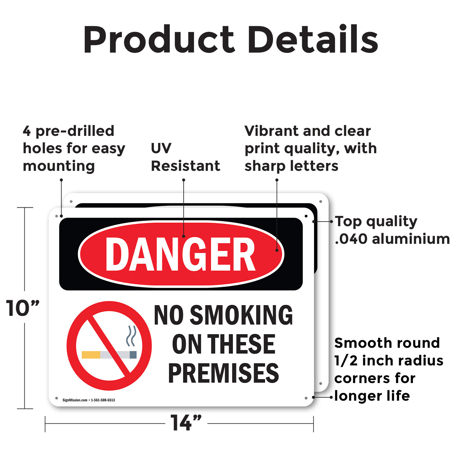 (2 Pack) No Smoking On These Premises OSHA Danger Sign Decal Metal Plastic