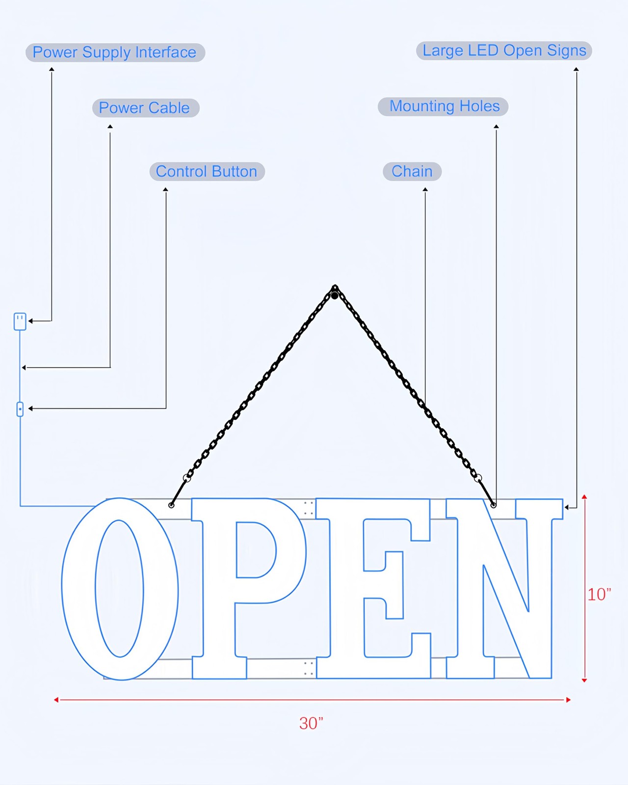 Open Signs For Business Klassikaline 30L X 10W Inch Ultra Bright Large Led Open