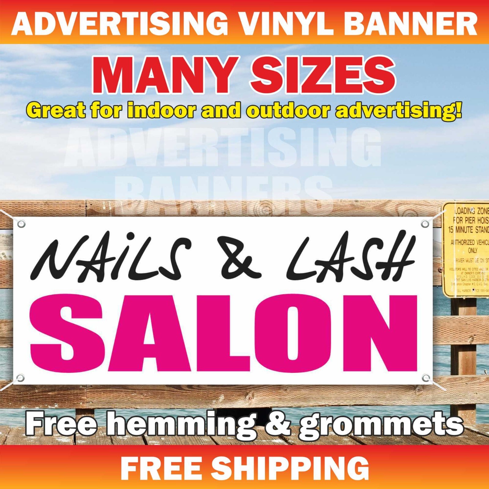 NAILS LASH SALON Advertising Banner Vinyl Mesh Sign Manicure Pedicure Beauty Spa