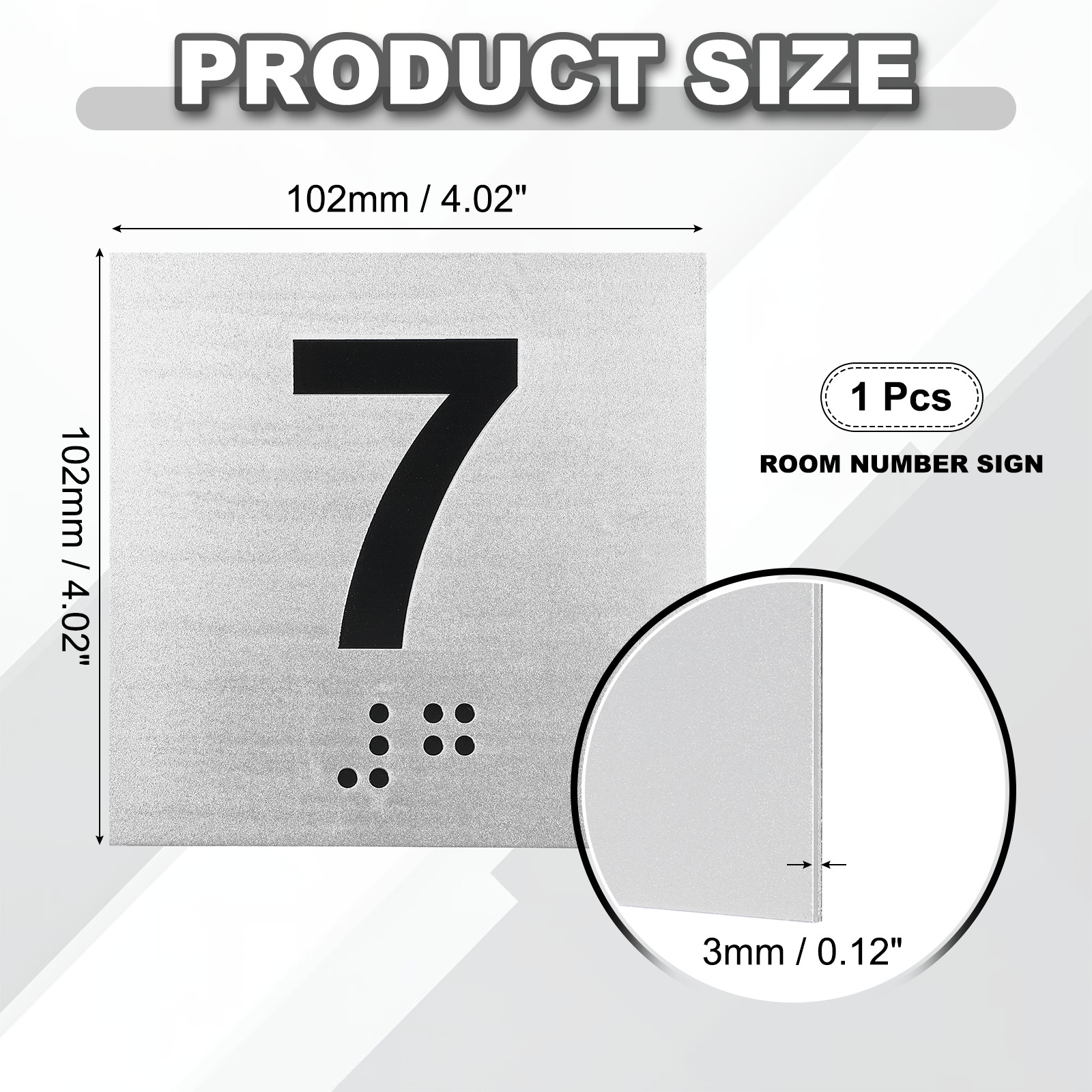 Exam Room Number Sign 4″ x 4″ Number 7 Sign with Braille Black on Silver