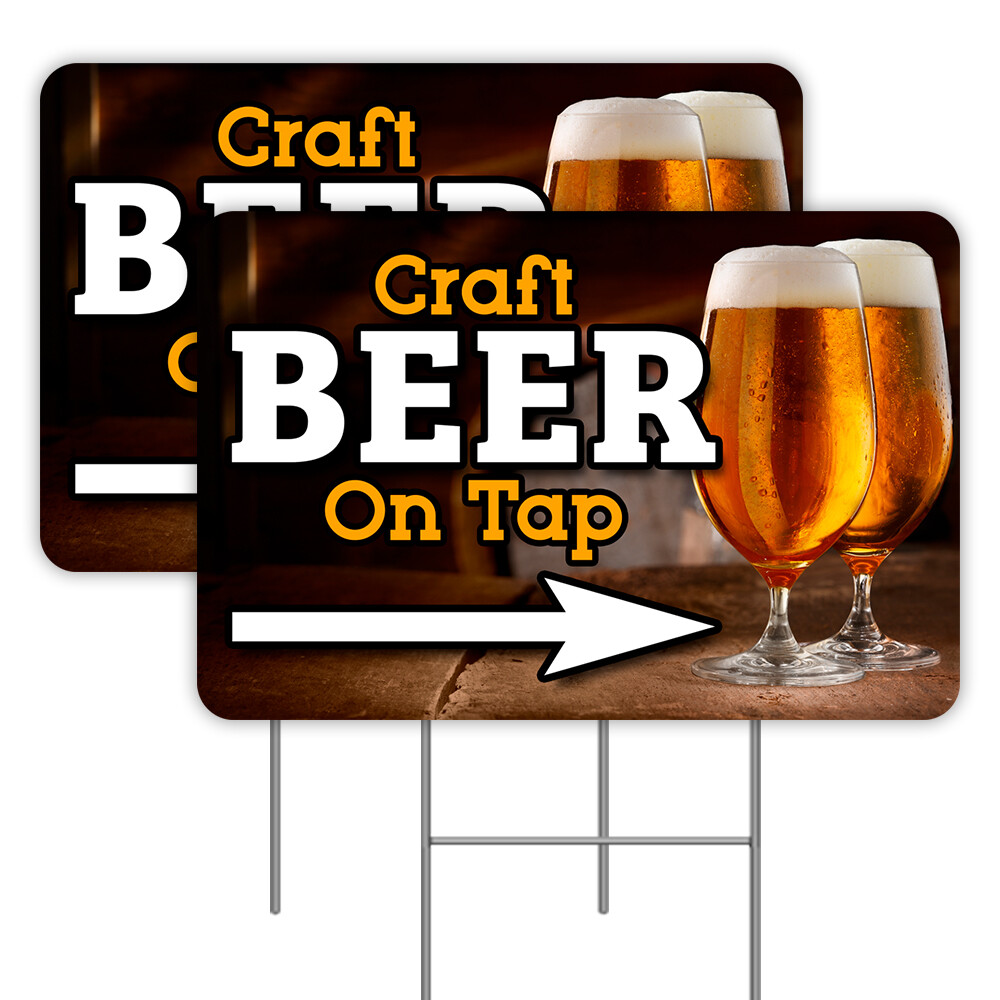 Craft Beer On Tap 2 Pack Double-Sided Yard Signs 16″ x 24″ with Metal Stakes (Ma