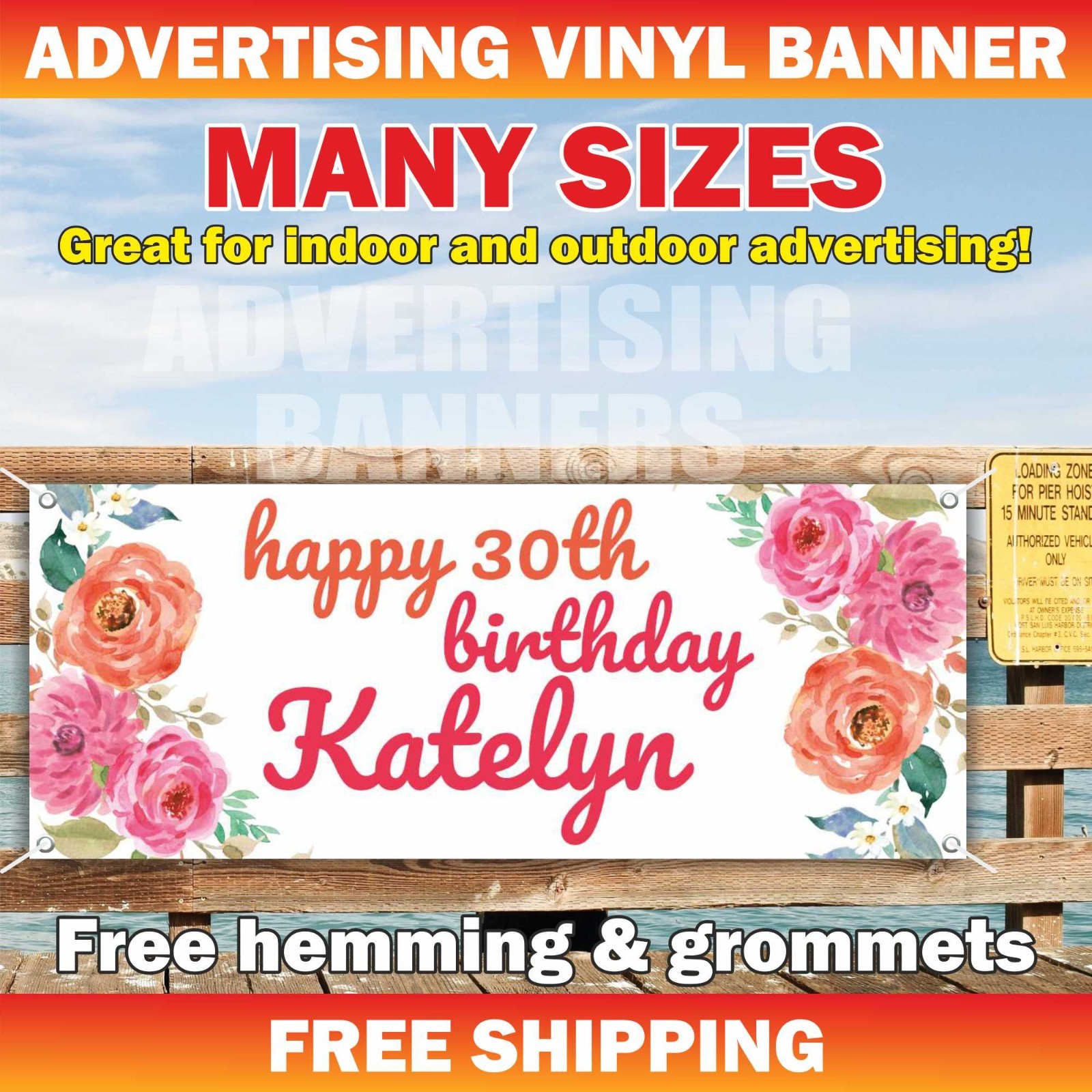 Happy 30th Birthday Advertising Banner Vinyl Sign Custom Name Text Event Holiday