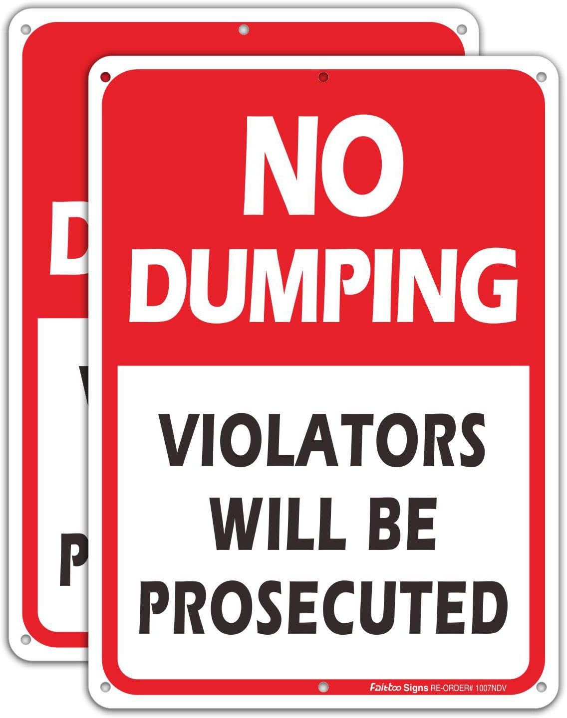 (2 Pack) No Dumping Sign, Violators Will Be Prosecuted Sign, 10″ x 7″ Rust Free