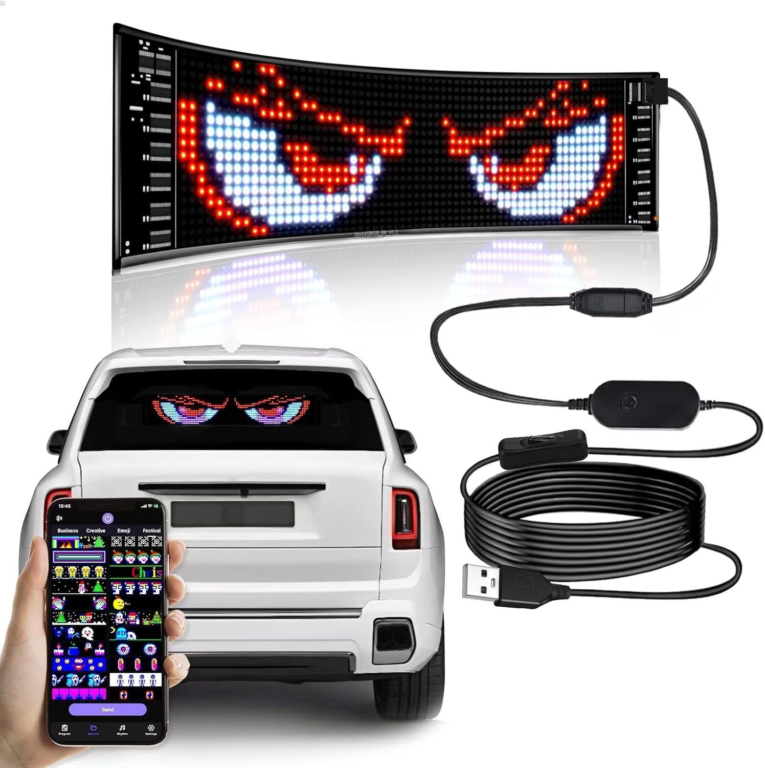 Devil Eyes Light for Cars, Programmable LED Sign, Bluetooth$