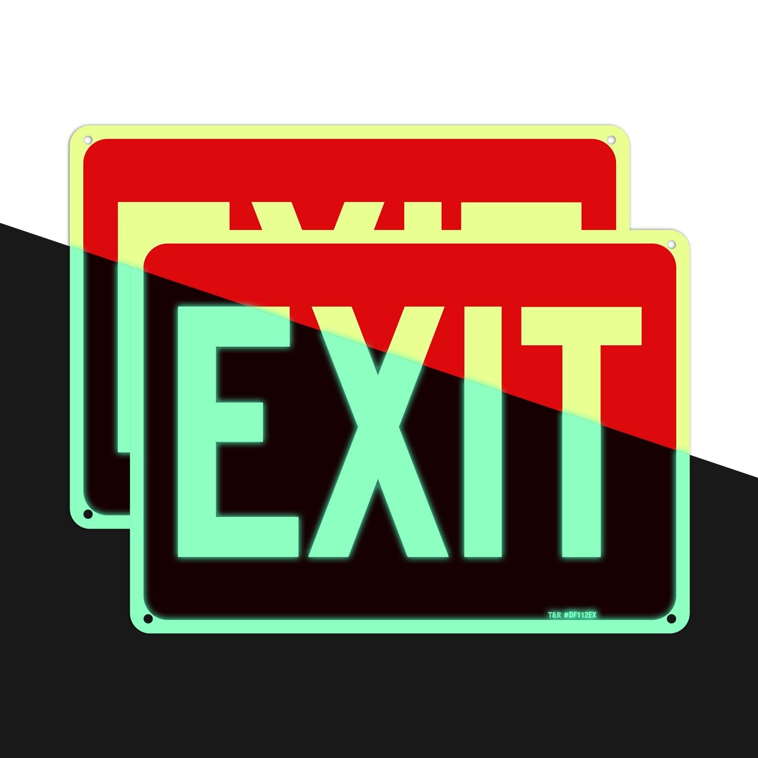 Exit Sign – 2 Pack – 10 x 7 Inches Rust Free .040 Aluminum Glow-In-The-Dark -…