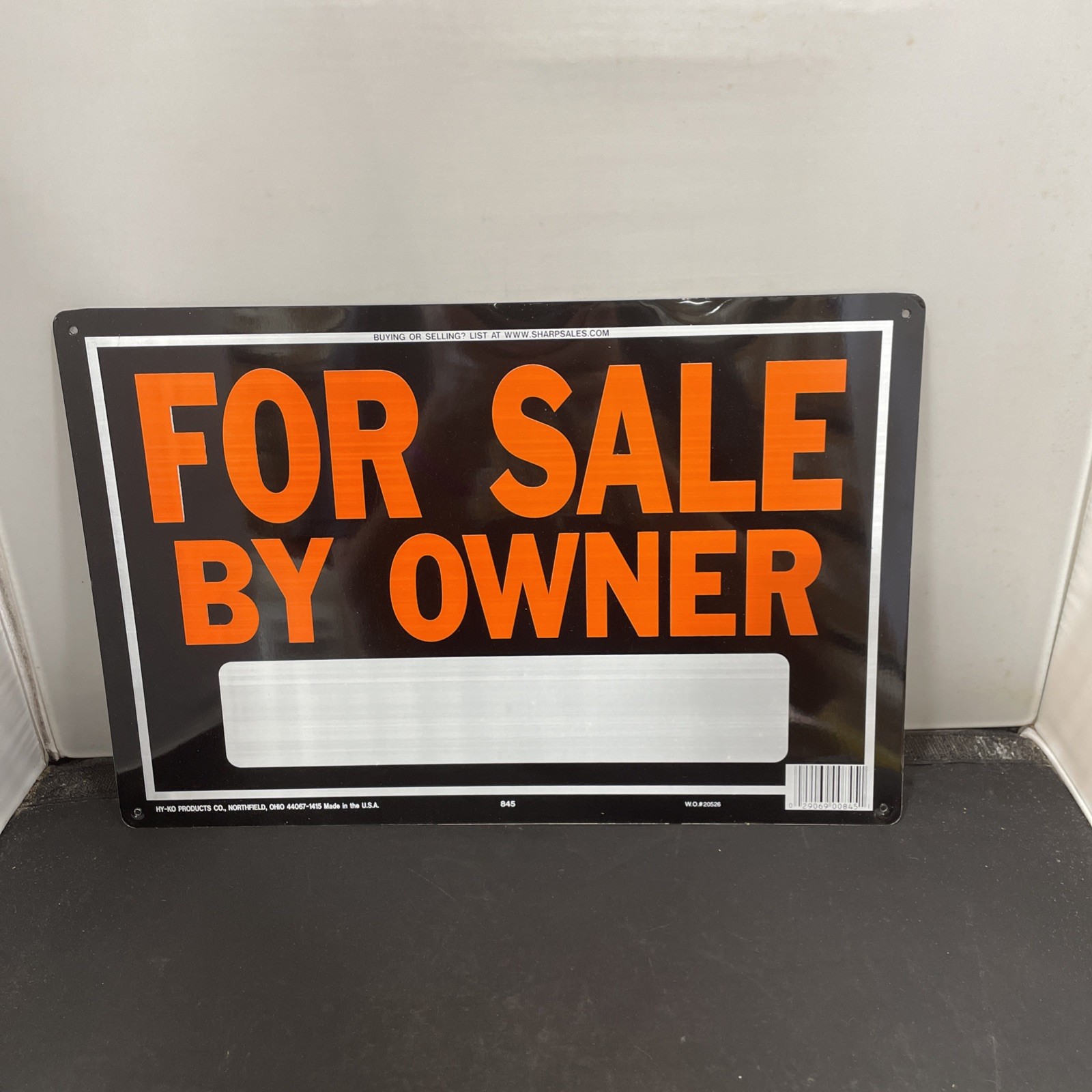 Metal Flexible Sign “For Sale by Owner” Orange Letters Black Background 9 x 14