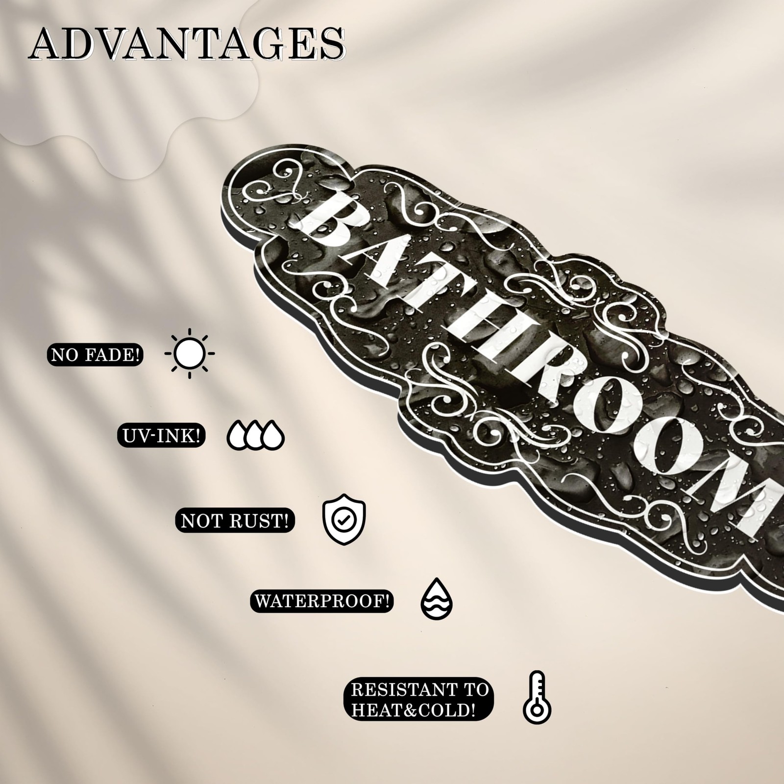 Bathroom Sign for Door 9×3 Inch Dibond Self Adhesive Restroom Signage