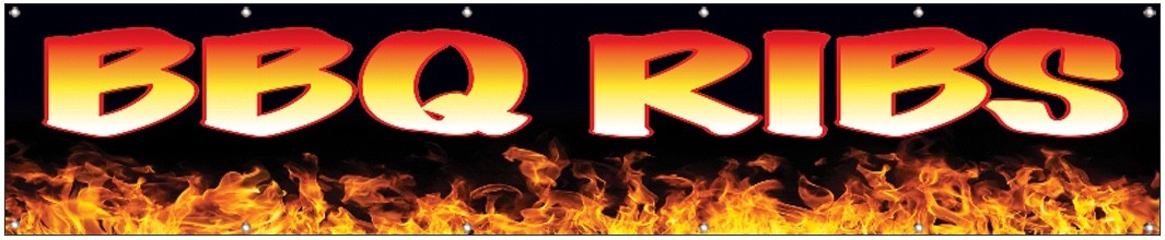 2×10 Ft BBQ RIBS Banner Polyester Fabric Sign With Grommets kb