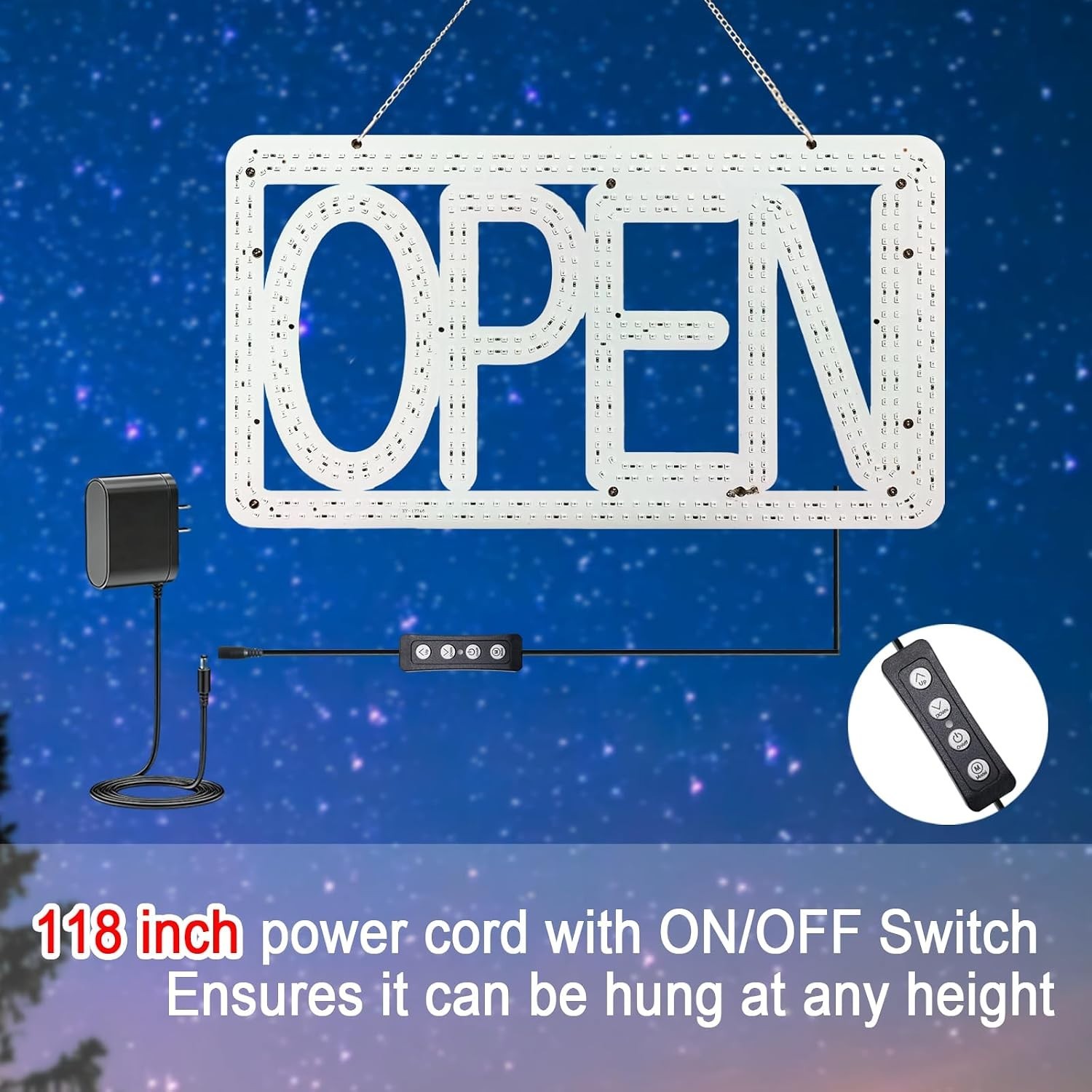 16.5″x9″ Horizontal Open Sign – Bright & Dimmable