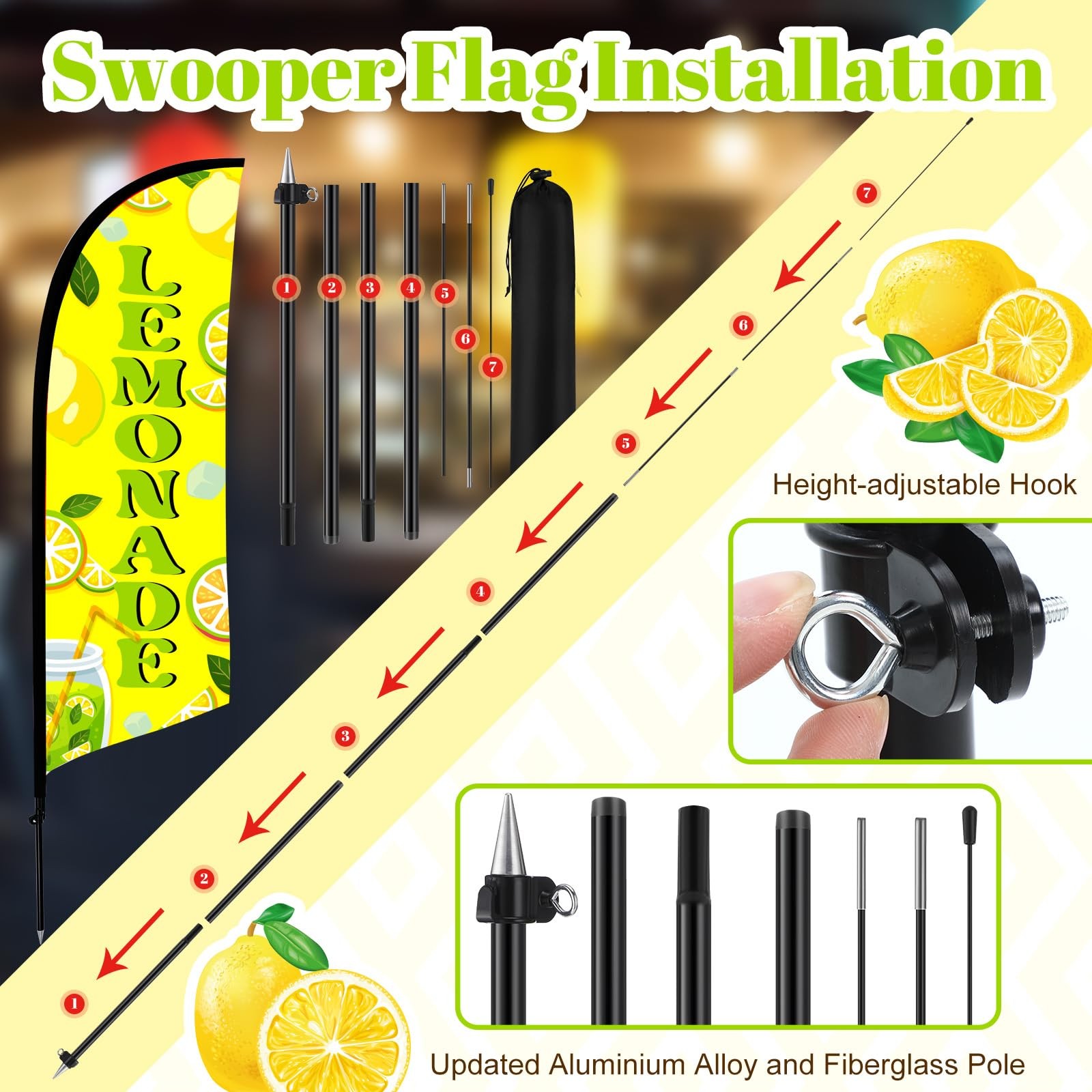 2 Set Lemonade Feather Flag Kit, 8ft Advertising Swooper Flag Banner with Pol…