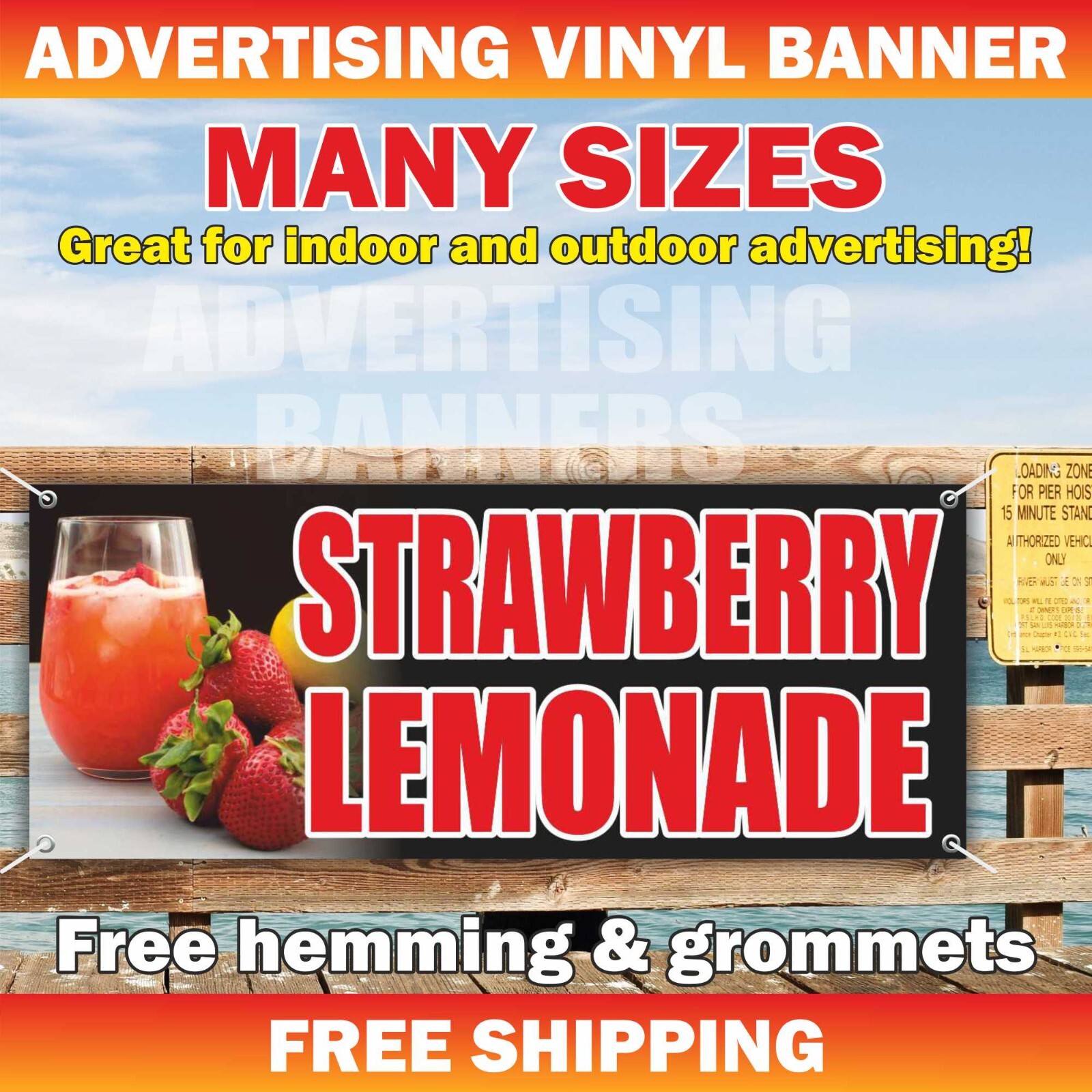 STRAWBERRY LEMONADE Advertising Banner Vinyl Mesh Sign Frozen Flavor ICE COLD