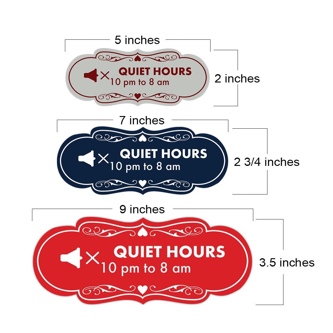 Medium Black Gold Designer Quiet Hours 10 pm to 8 am Sign for Business Wall