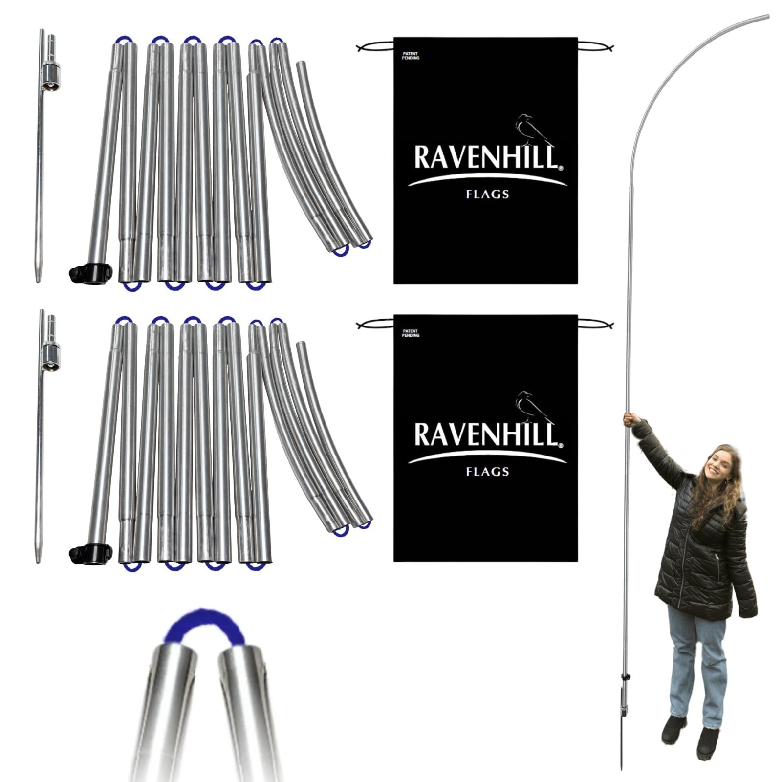 Feather Flag Pole Kit 13FT with Rotating Stake, Reinforced Aluminum, 40 MPH Wind
