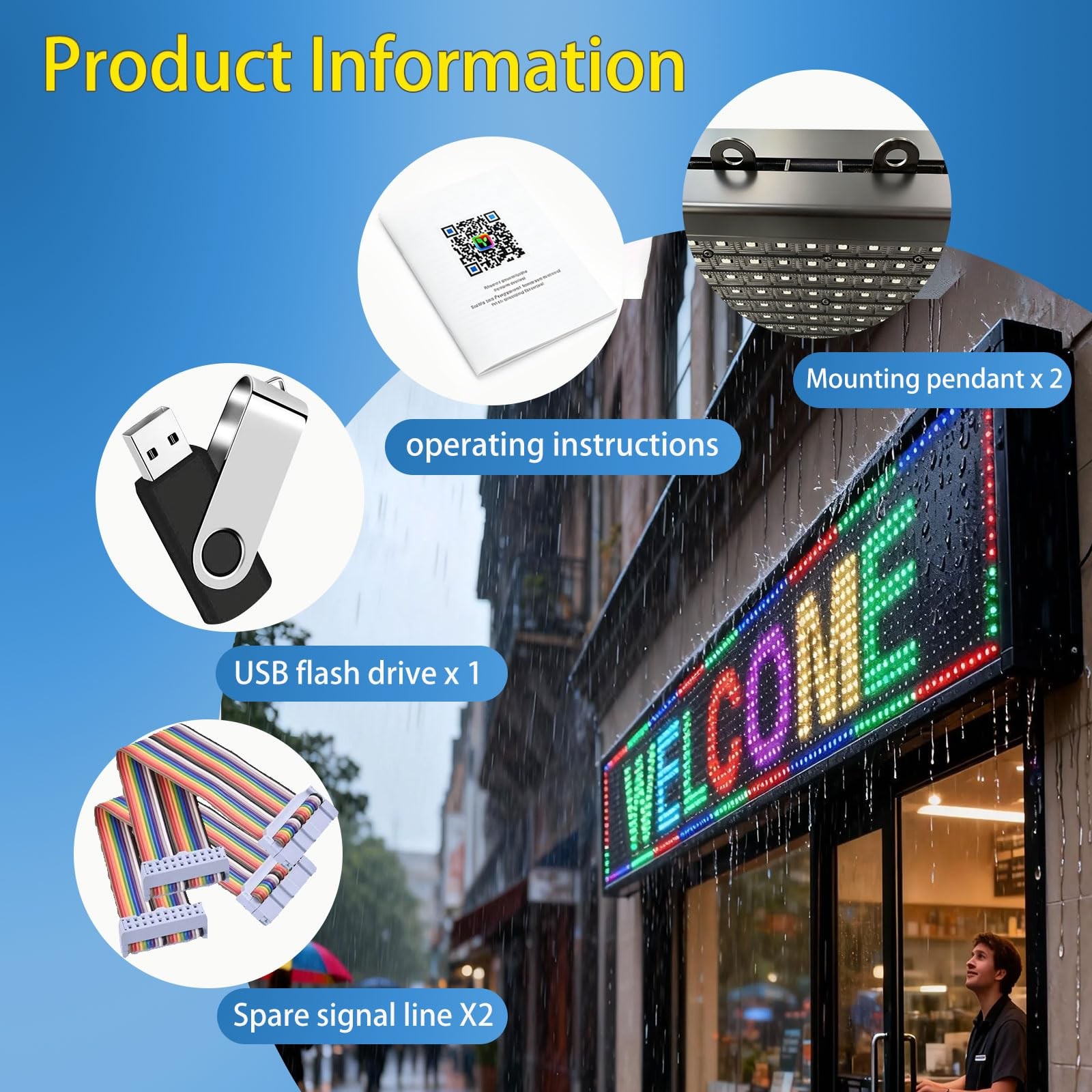 JINBLIZZARD Programmable Scrolling LED Sign Message Board Wifi Control 39″X8″