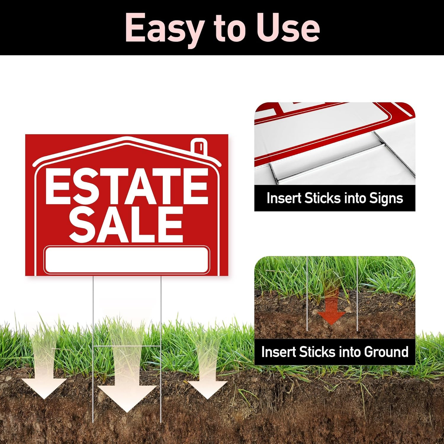 6 Pcs Estate Sale Signs with Stakes, 2 Large Estate Sale Signs 17″ X 12″ and …