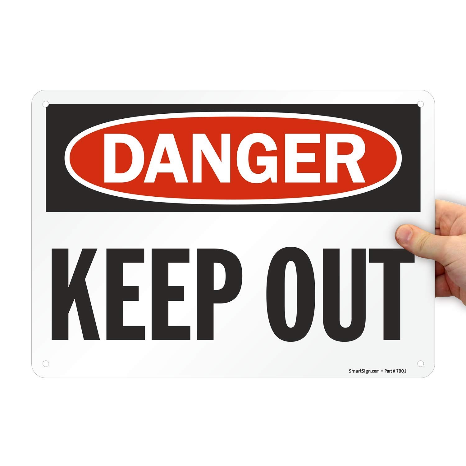 Aluminum OSHA Safety Sign, Legend “Danger: Keep Out”, 10″ high x 14″ wide, Bl…