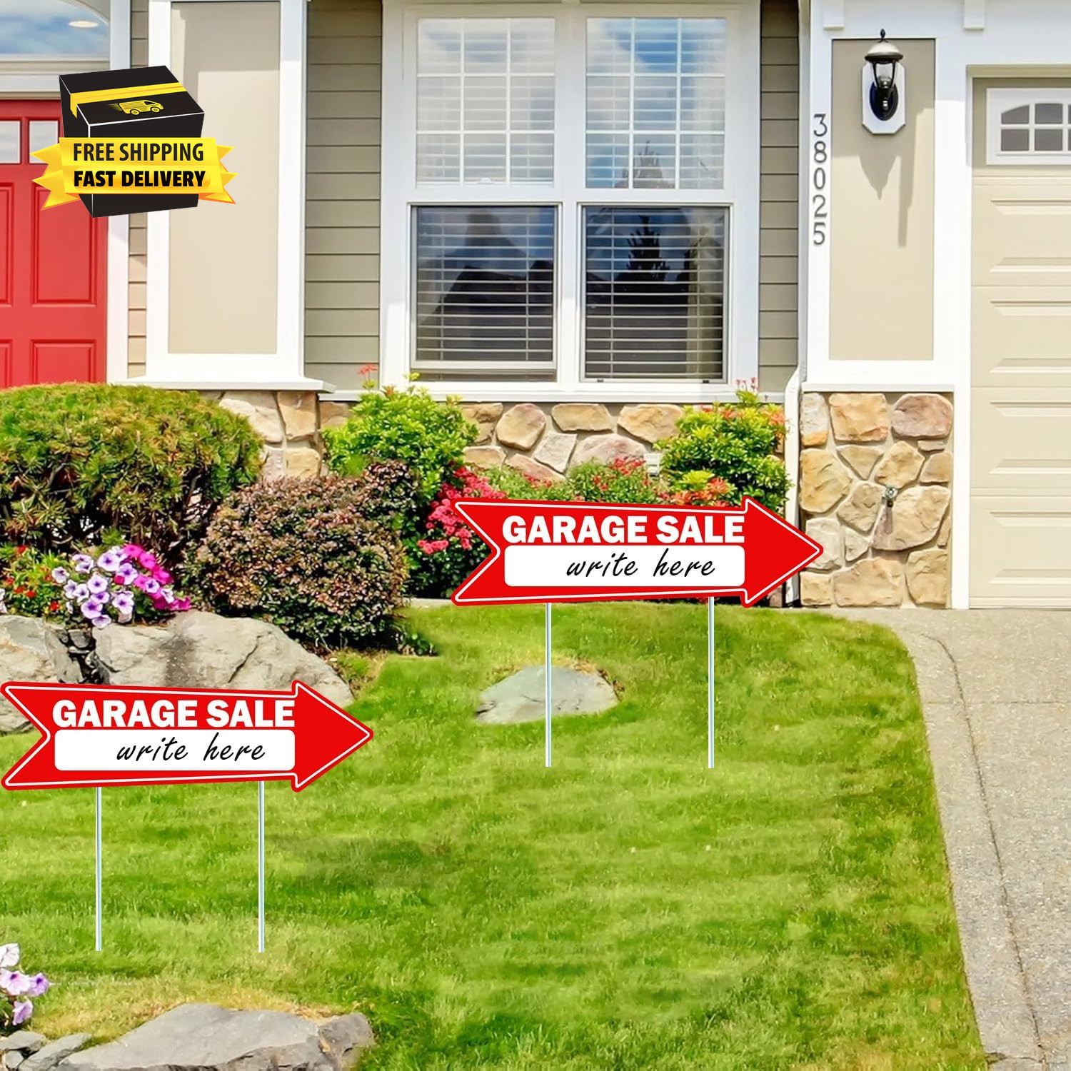 3 Pcs Garage Sale Arrow Signs with Stakes 16 X 5 Inch Yard Signs | Double Sided,