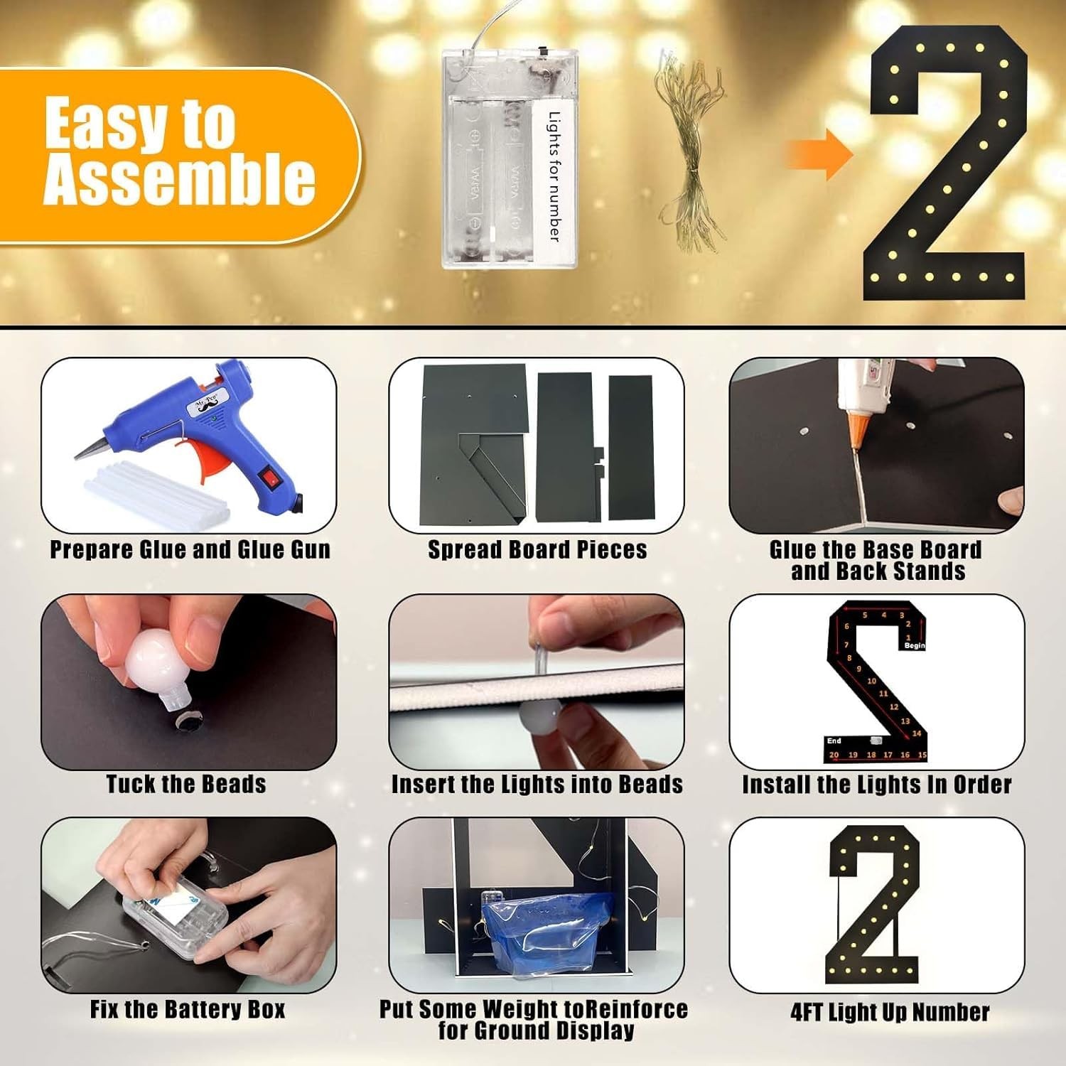 4FT Marquee Light Up Numbers 60, Easy to Assemble Black Marquee Number