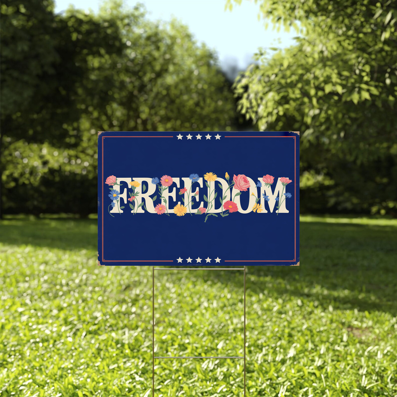 Freedom Yard Sign – Floral Patriotic Outdoor Garden Decoration
