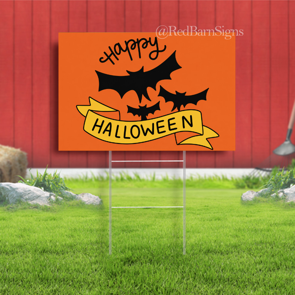 Happy Halloween Bat Spooky Indoor Outdoor Yard Sign with metal stakes