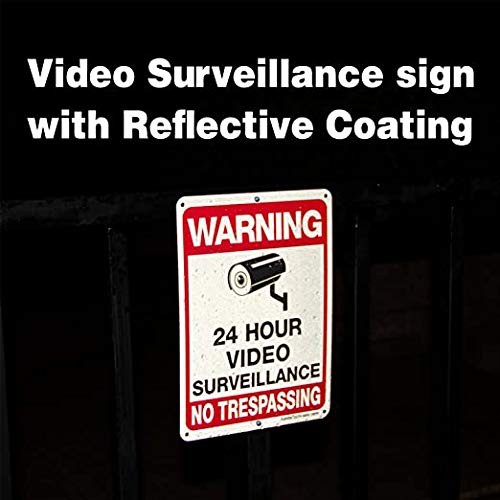 4-Pack Video Surveillance Sign, No Trespassing Metal Reflective Warning Sign,…