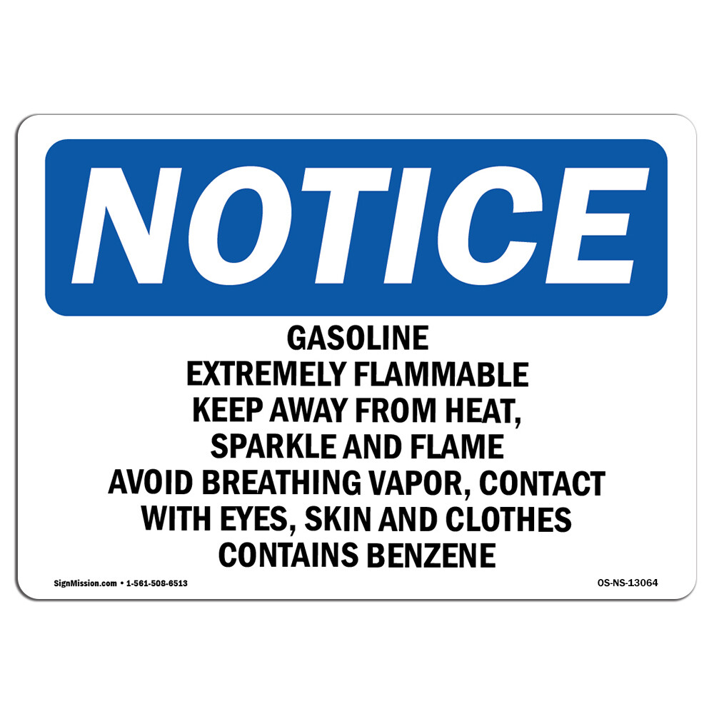 Gasoline Extremely Flammable Keep Away From OSHA Notice Sign Metal Plastic Decal
