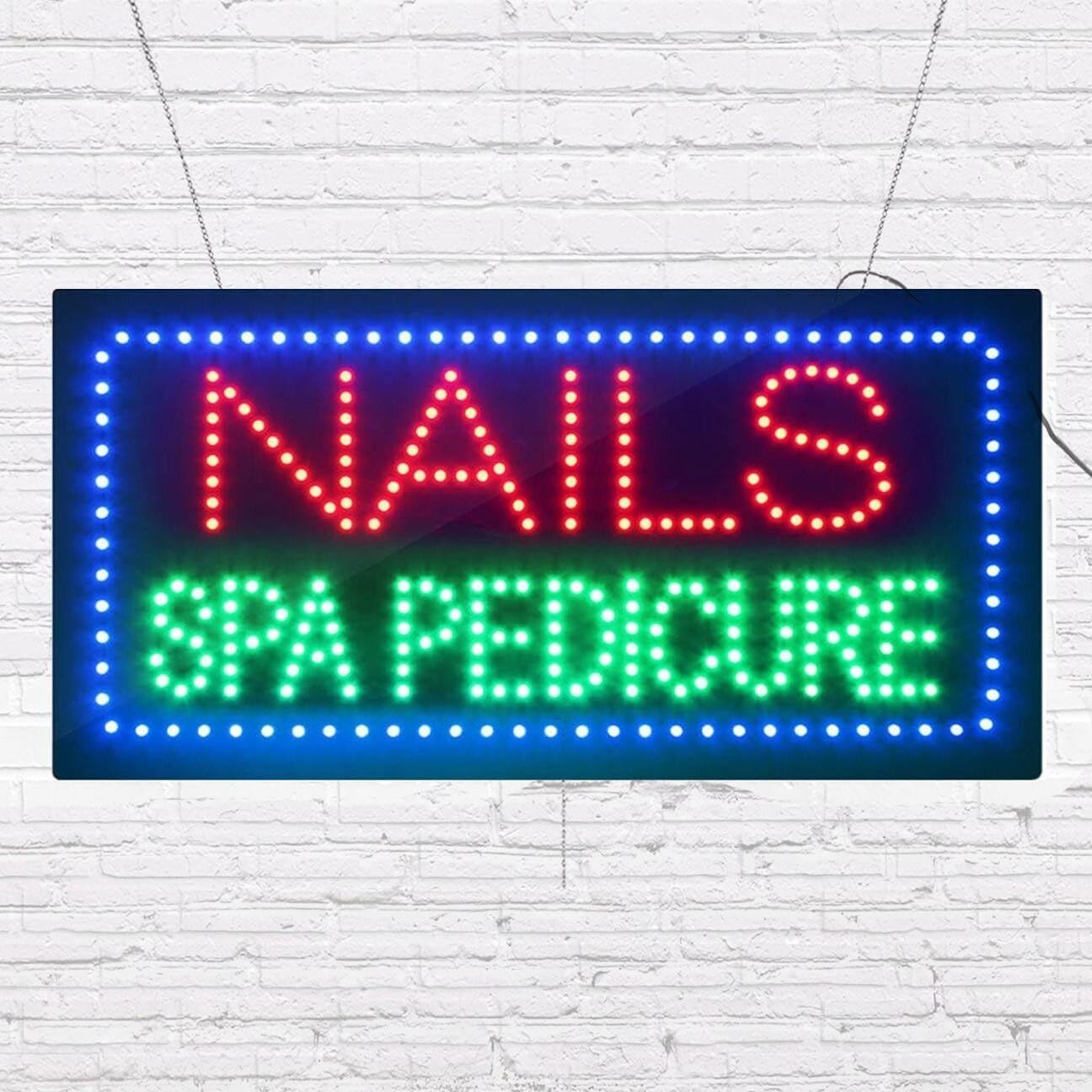 LED Nails SPA Pedicure Sign for Business | Light Up Sign | 12″H x 24″W x 2″D