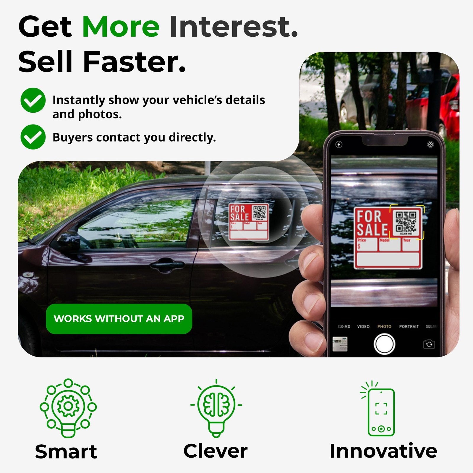 For Sale Sign Car (3-Pack) – 12 x 11 Inch QR Code Signs for Vehicles, Trucks,…