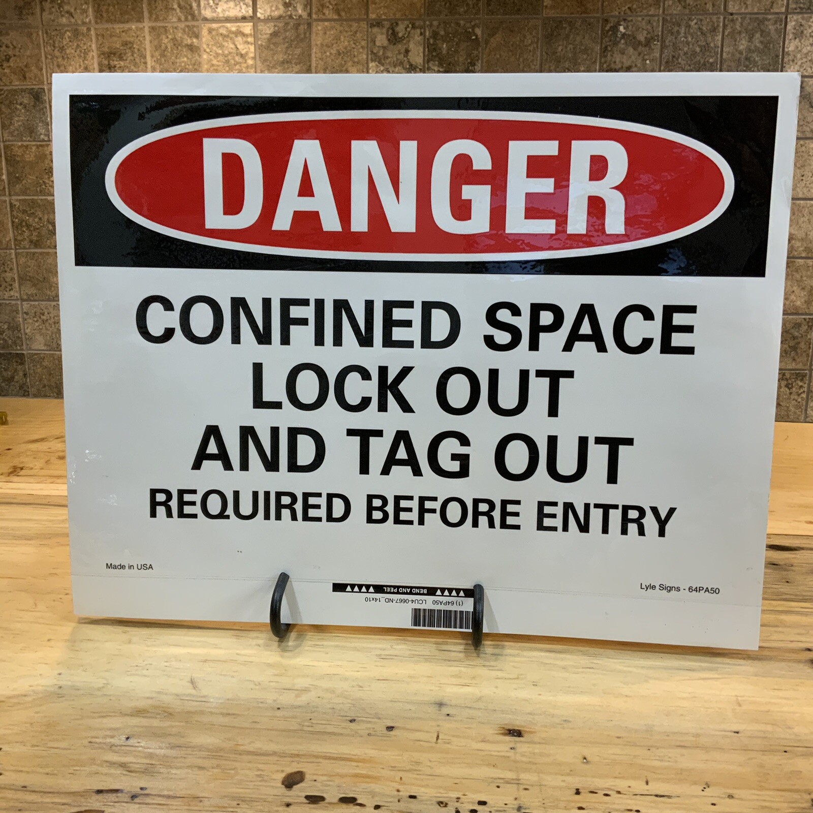 Danger Confined Space Sign:Non-PVC Polymer,Adhesive Sign Mounting, 10” x 14”