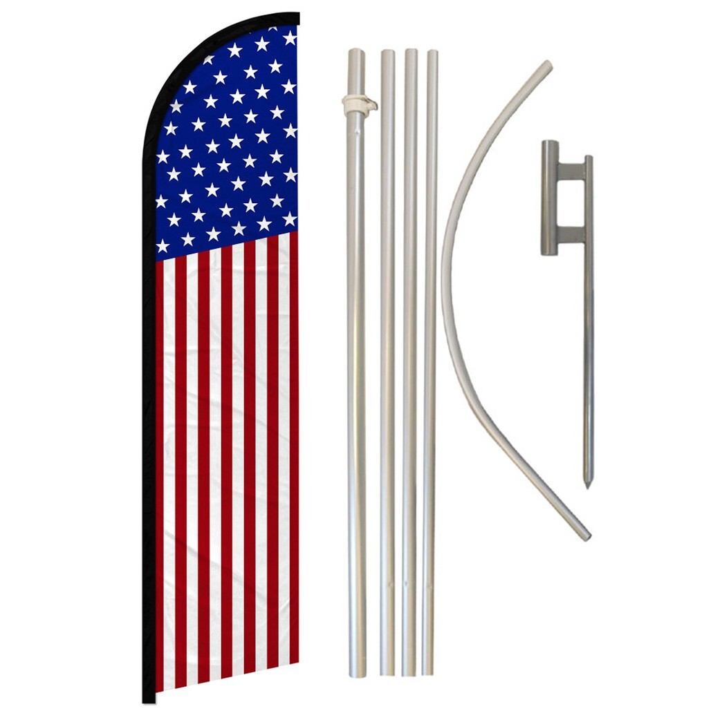 50 Star USA Full Curve Windless Swooper Flag & Pole Kit Patriotic American Flag