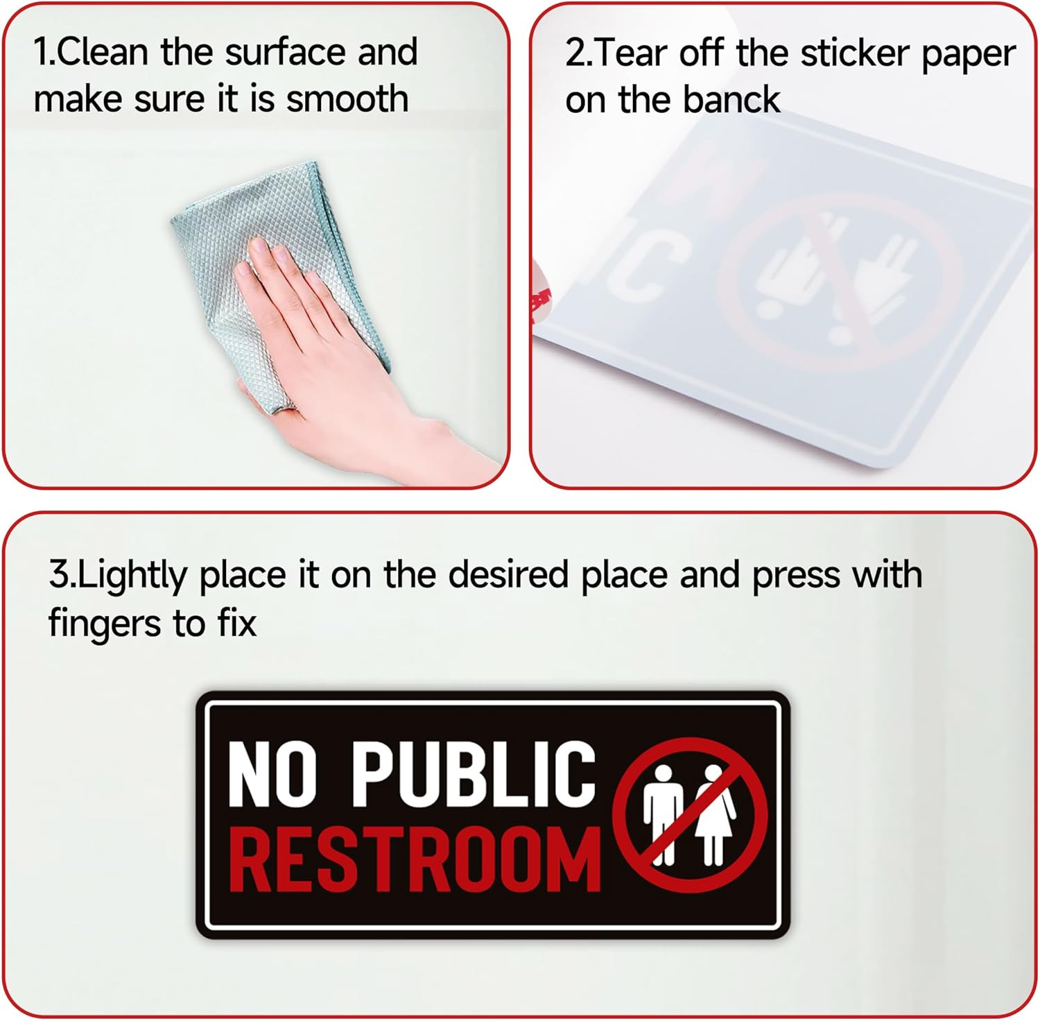 2PCS No Public Restroom Signs for Business, Self Adhesive Weatherproof Vinyl Sor