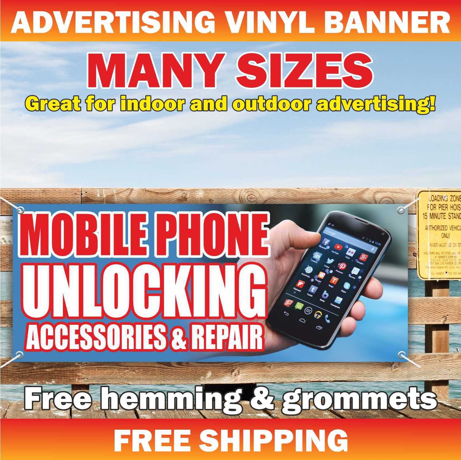 MOBILE CELL PHONE UNLOCKING REPAIR Advertising Banner Vinyl Mesh Sign service