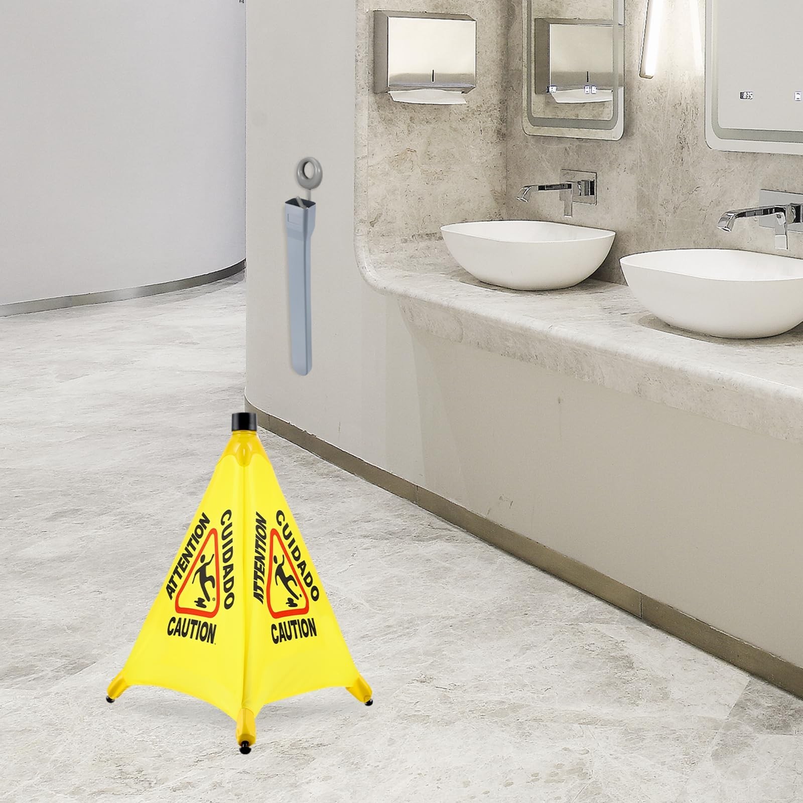 4-Packs Wet Floor Signs 20 Inch, Pop UP Bilingual Yellow Caution Wet Floor Si…