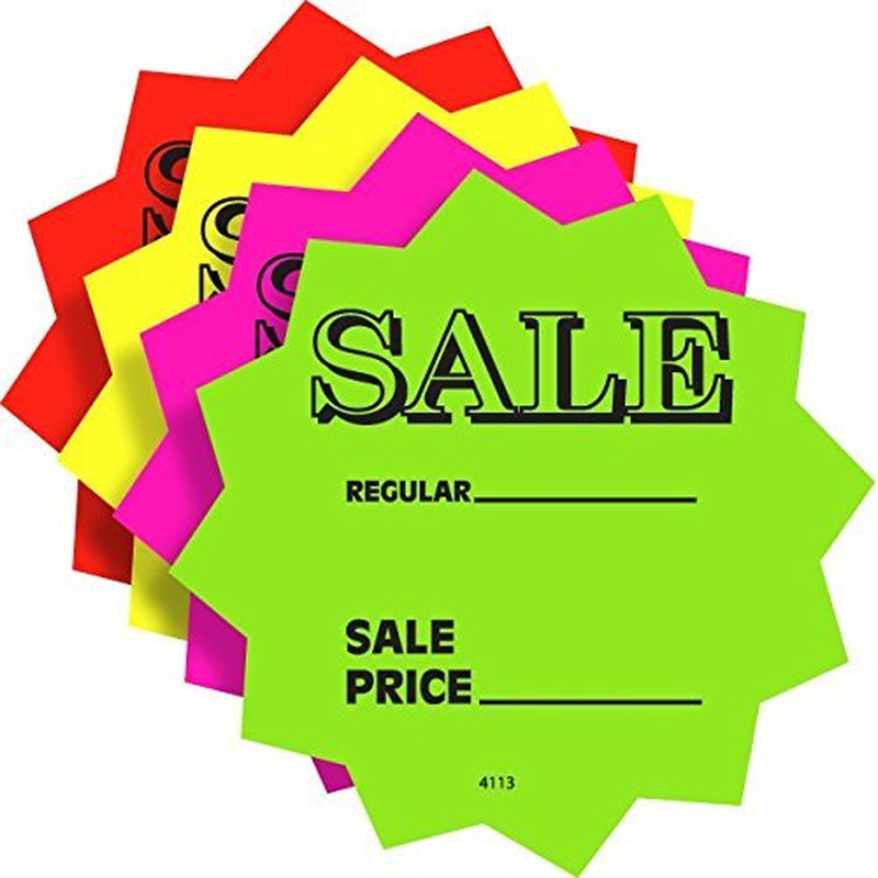100 Neon Sale Price Signs – 3″ Die Cut Solar Star Burst Retail Cards