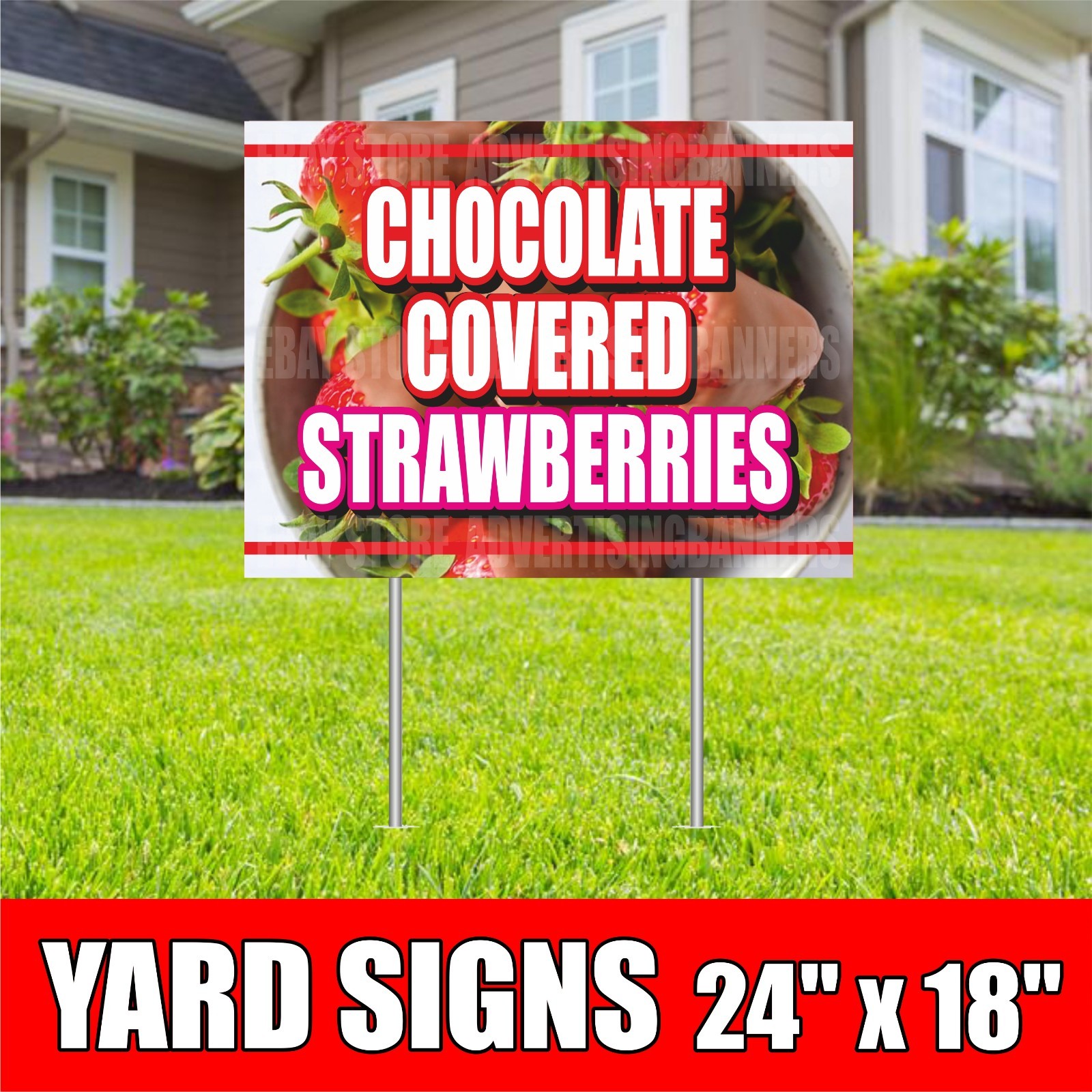 CHOCOLATE COVERED STRAWBERRIES Yard Sign with H-Stakes Sweets Store Candy Cookie
